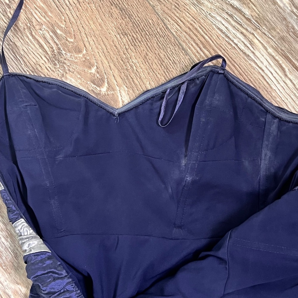 BCBGMAXAZRIA Womens Strapless Crinkle Mini Dress 4 Blue Silver Metallic Good - Picture 8 of 11
